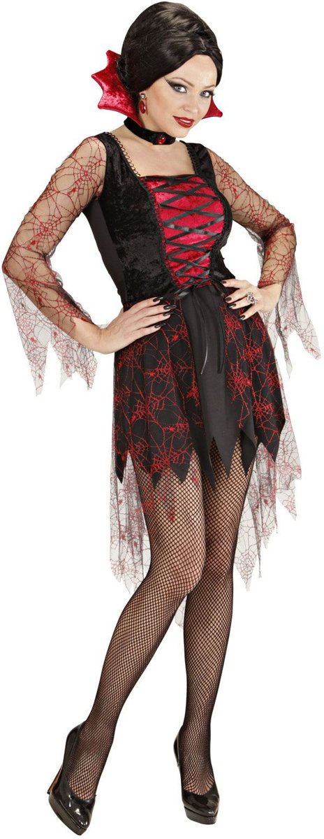 Vampier & Dracula Kostuum | Doorzichtig Spiderweb Vampier | Vrouw | Small | Halloween | Verkleedkleding